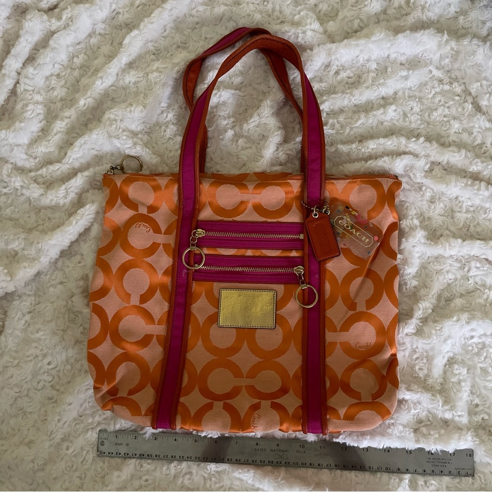 Coach orange logo tote bag